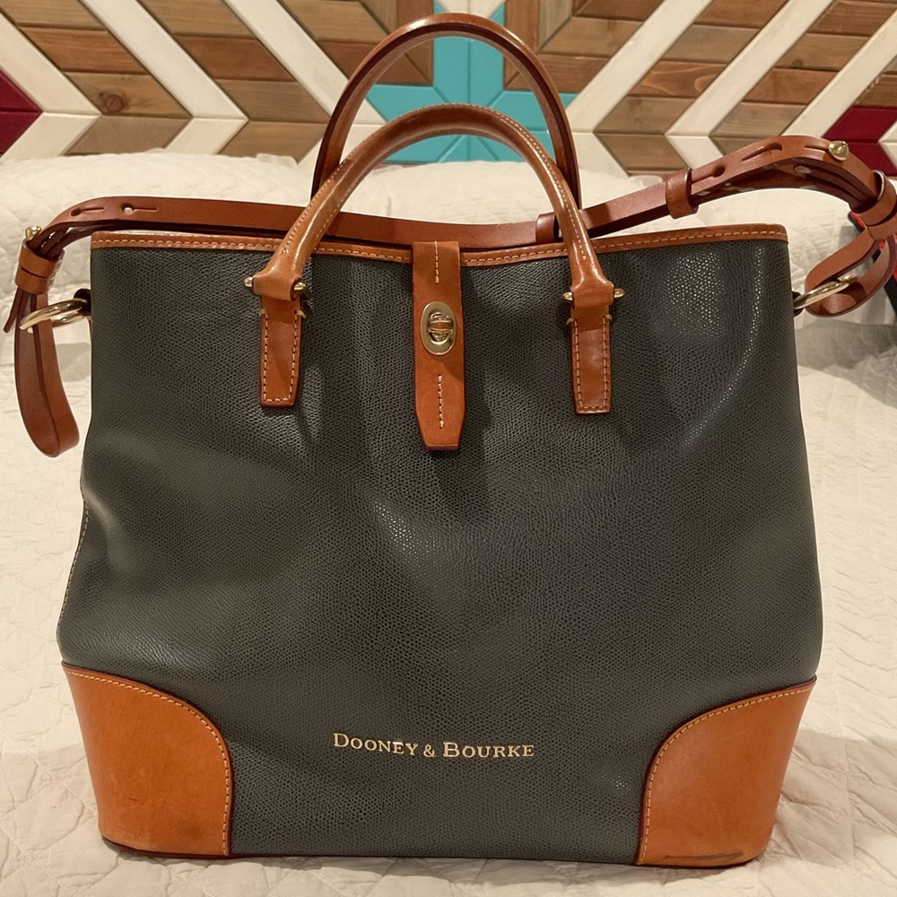 Dooney & Bourke Leather Blue Tote Shoulder Bag with Compartments